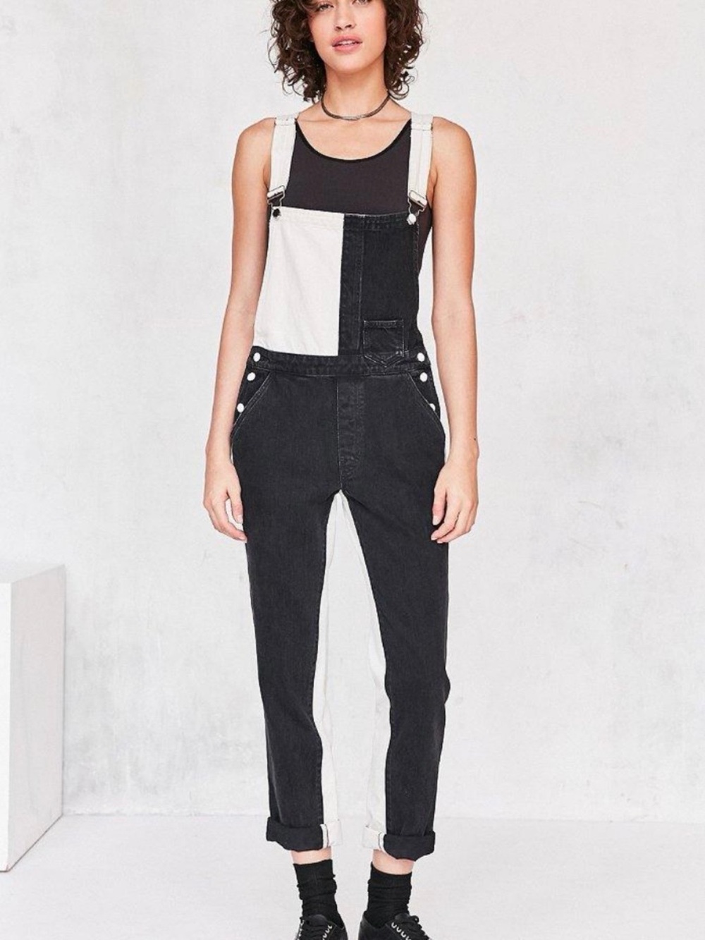 Guess Two-Tone Black and White Denim Overalls - Size 30